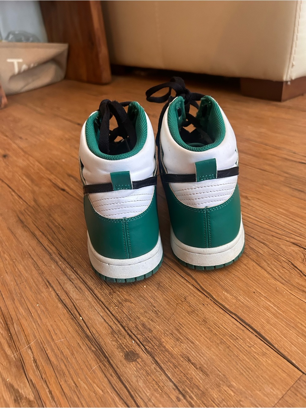 Nike Kids High-Top Sneakers in Green, White & Black - Picture 3 of 4